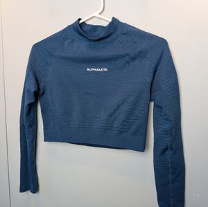 ALPHALETE Crop Top Women Long Sleeve Size ? (S-M) Blue Color Activewear Gym